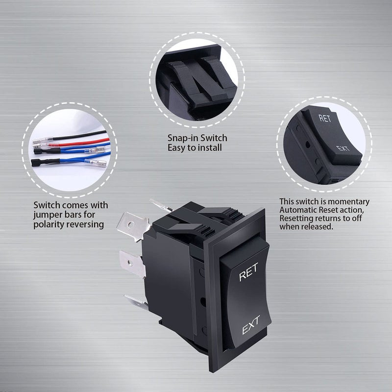 weideer Momentary Reverse Polarity Rocker Switch DPDT (ON)-Off-(ON) 6 Pin 20A 12V DC Power Tongue Jack Switch with Jumper Wires for RV Trailer Motor Control KCD2-7-223-6P-X - Image 2